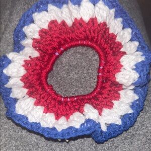 Red, White, and Blue Crochet Hair Scrunchie
